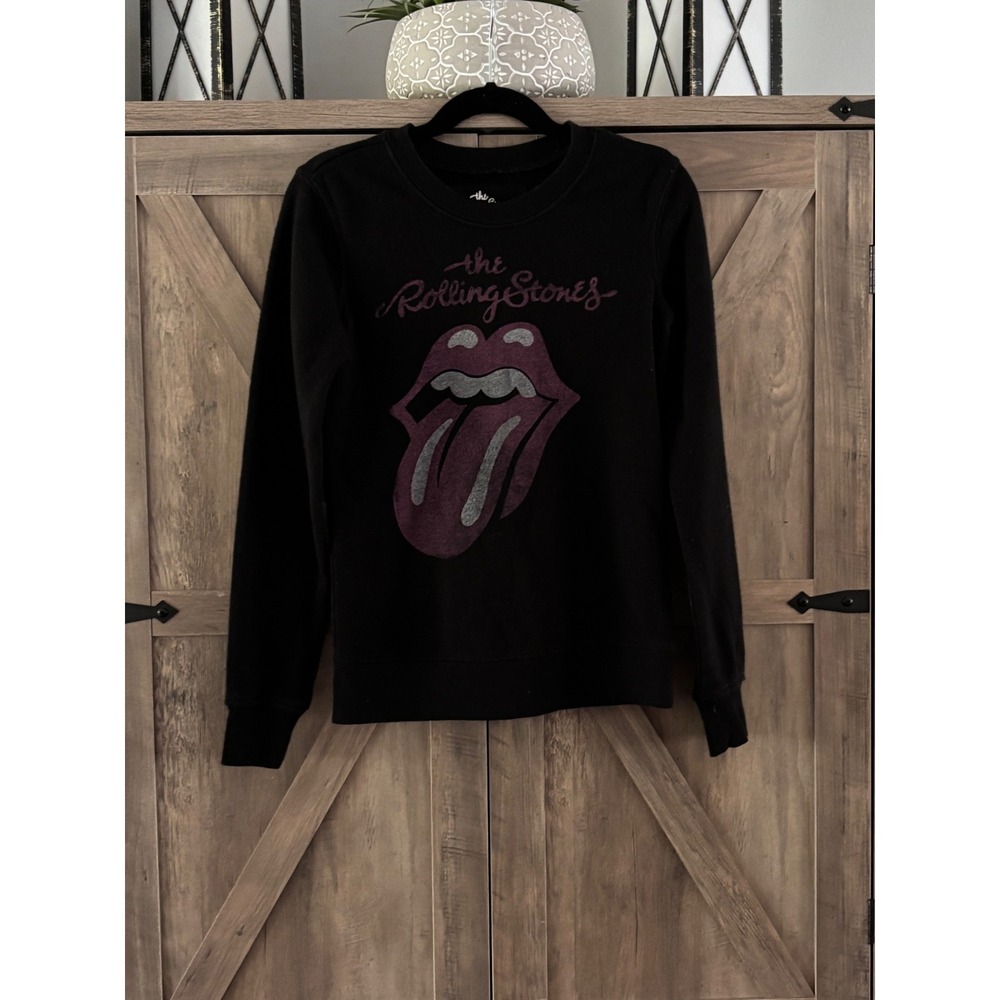 Rolling Stones Kids XS Black Graphic Sweatshirt Glitter Tongue Logo Pullover